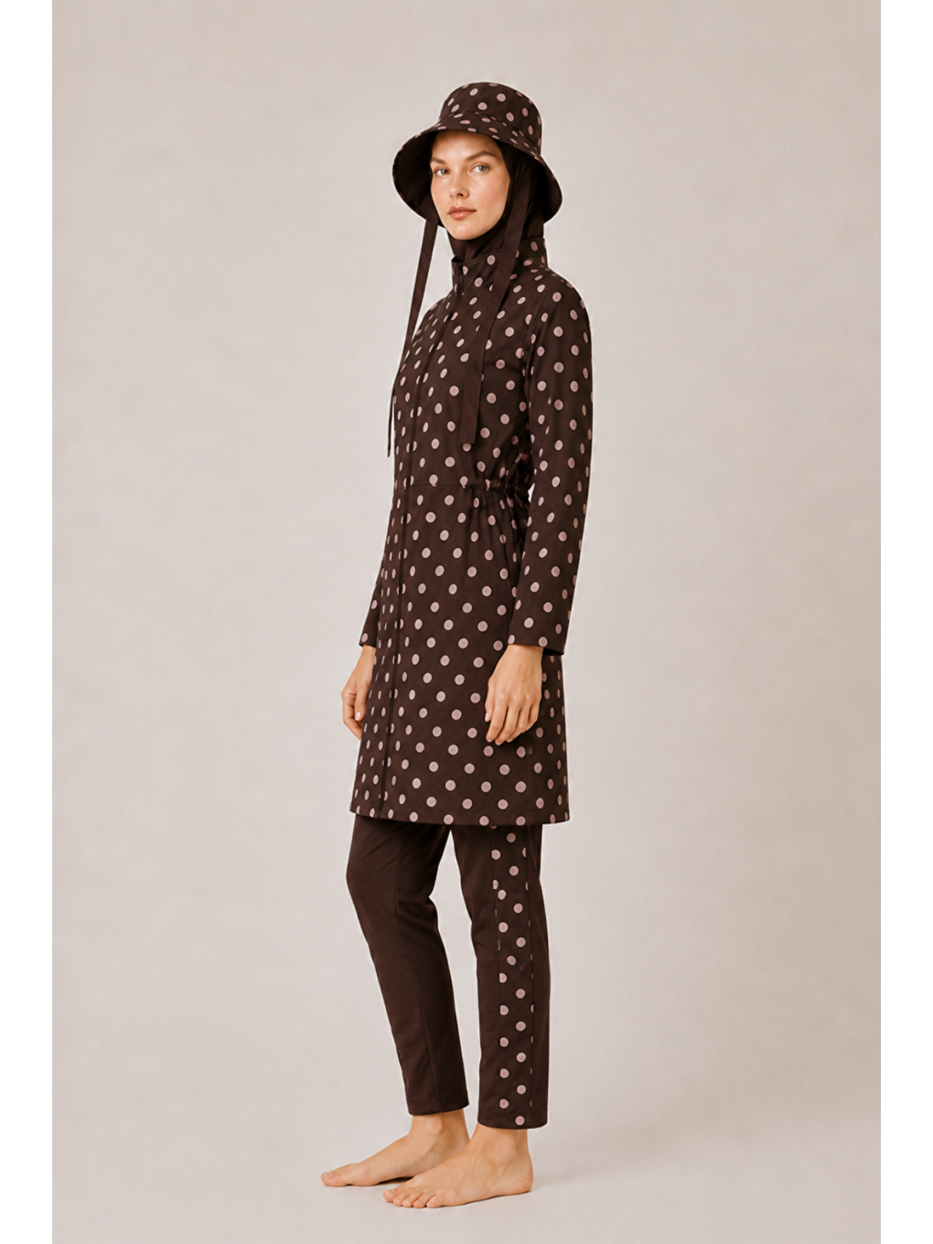 Kahverengi Pearl Dot | Pudra Puantiyeli Kahve Stoperli Tesettür Mayo 5 Li Set-3