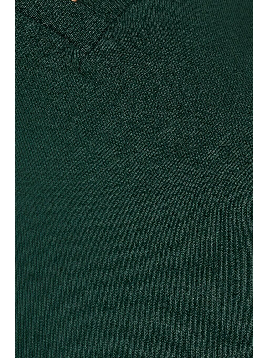 Kadın Slim Fit Dar Kesim Viskonlu Kumaş V Yaka Yeşil Bluz-5