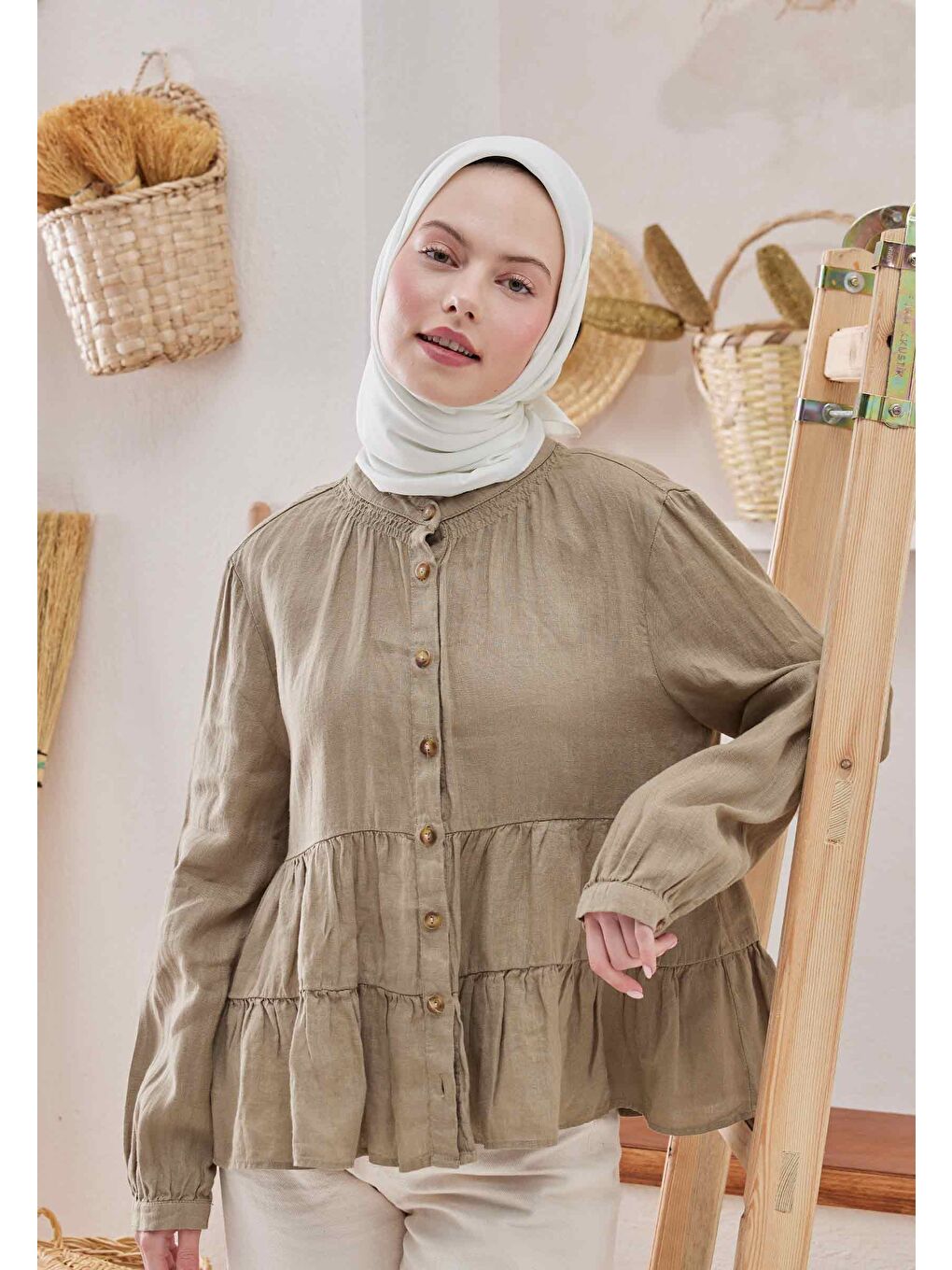 Pamuk İpek Eşarp Kırık Beyaz-1