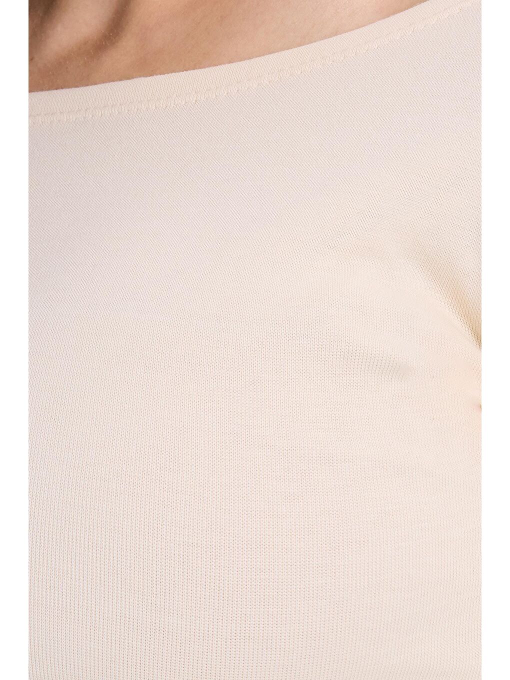 Kadın Slim Fit Dar Kesim Pamuklu Modal Kumaş Uzun Kollu Kayık Yaka Bej Bluz-5