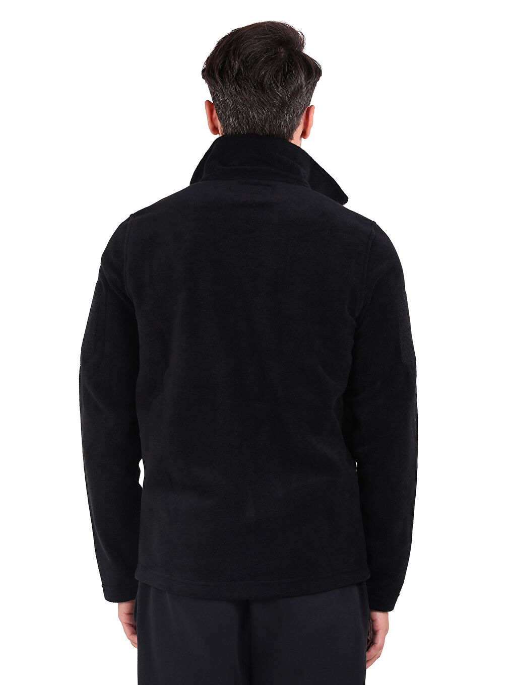 Siyah Erkek Polar Dik Yaka Fermuarlı Sweatshirt-2