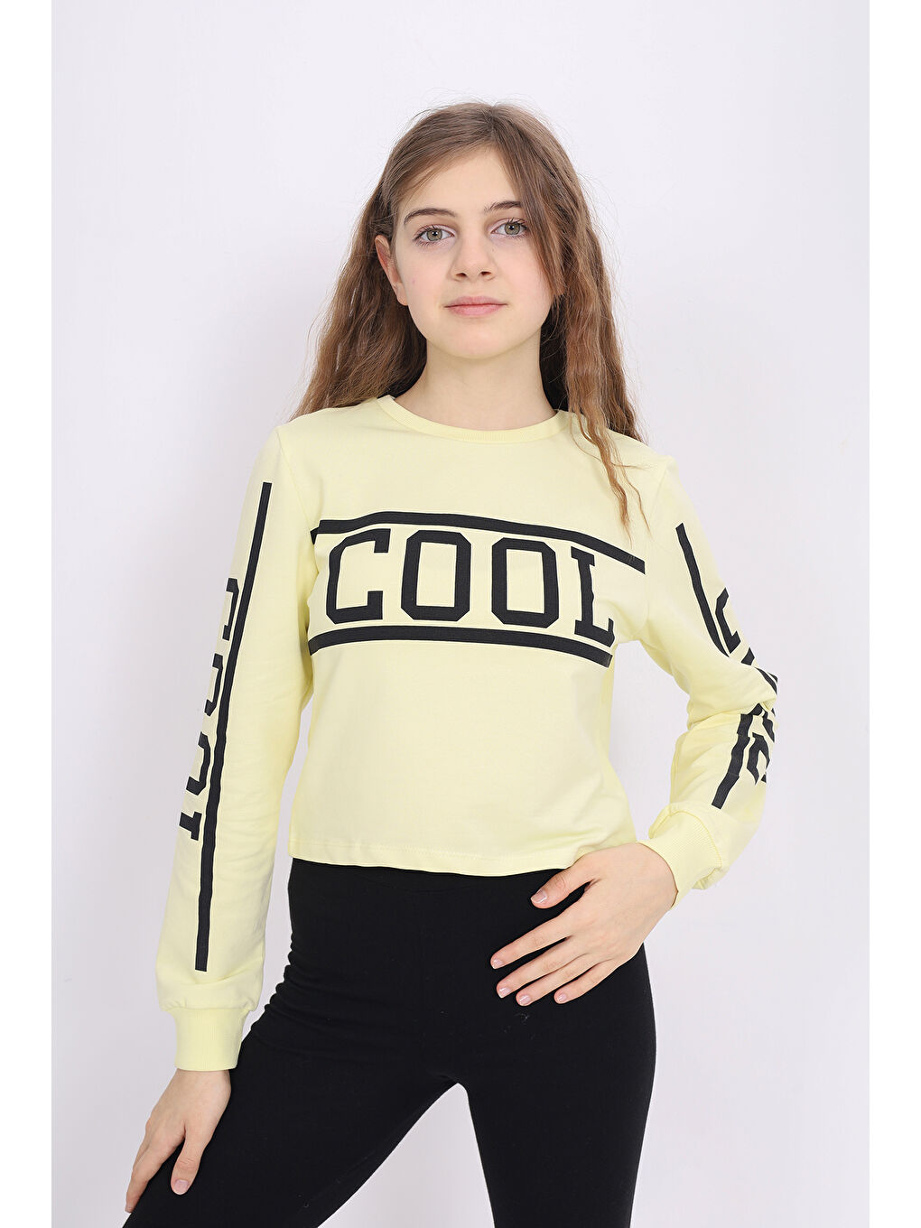 Sarı Kız Çocuk Cool Baskılı Sweatshirt-4
