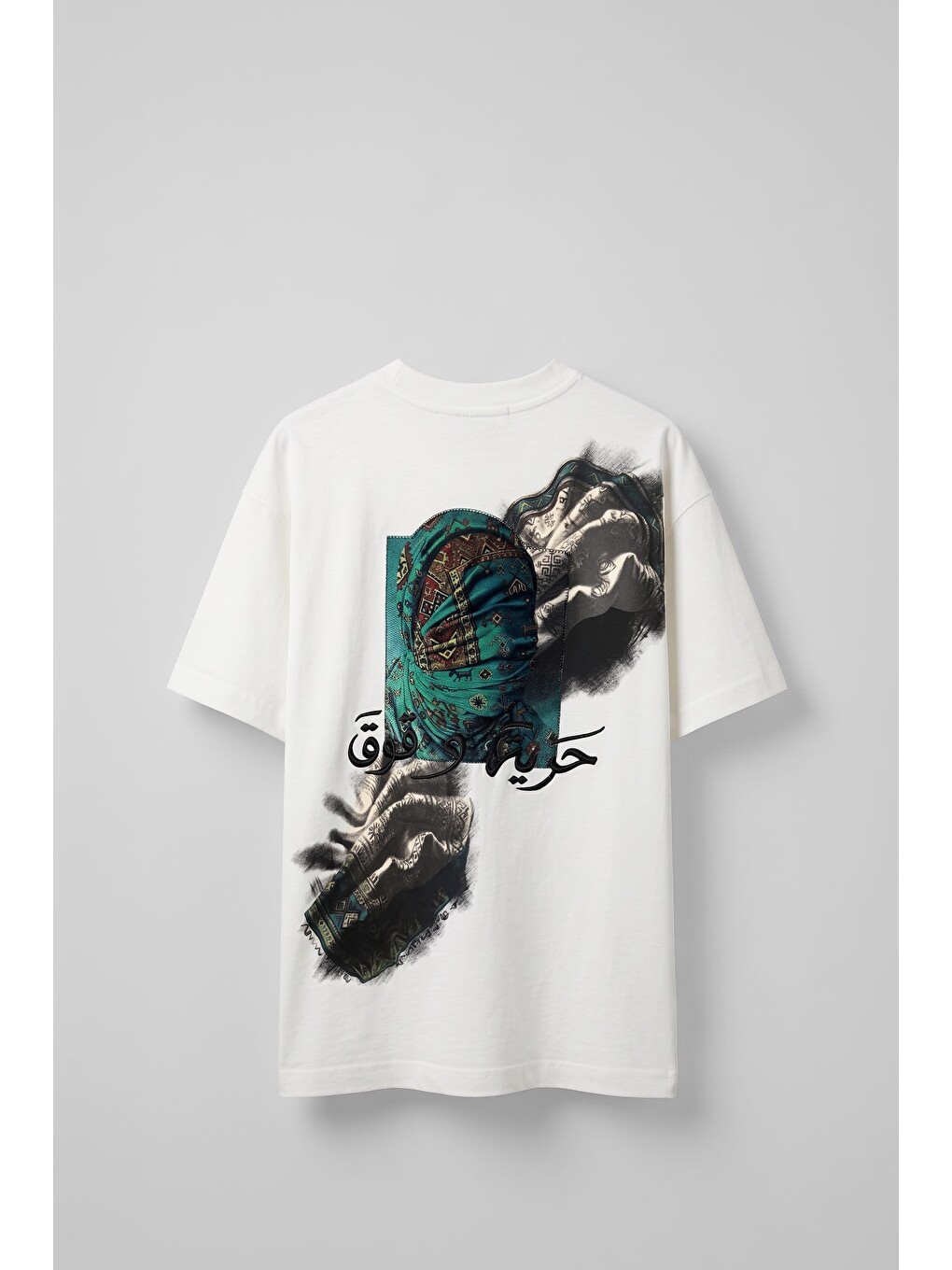 Erkek Otantik Desenli 3d Sırt Baskılı T-shirt Beyaz-1