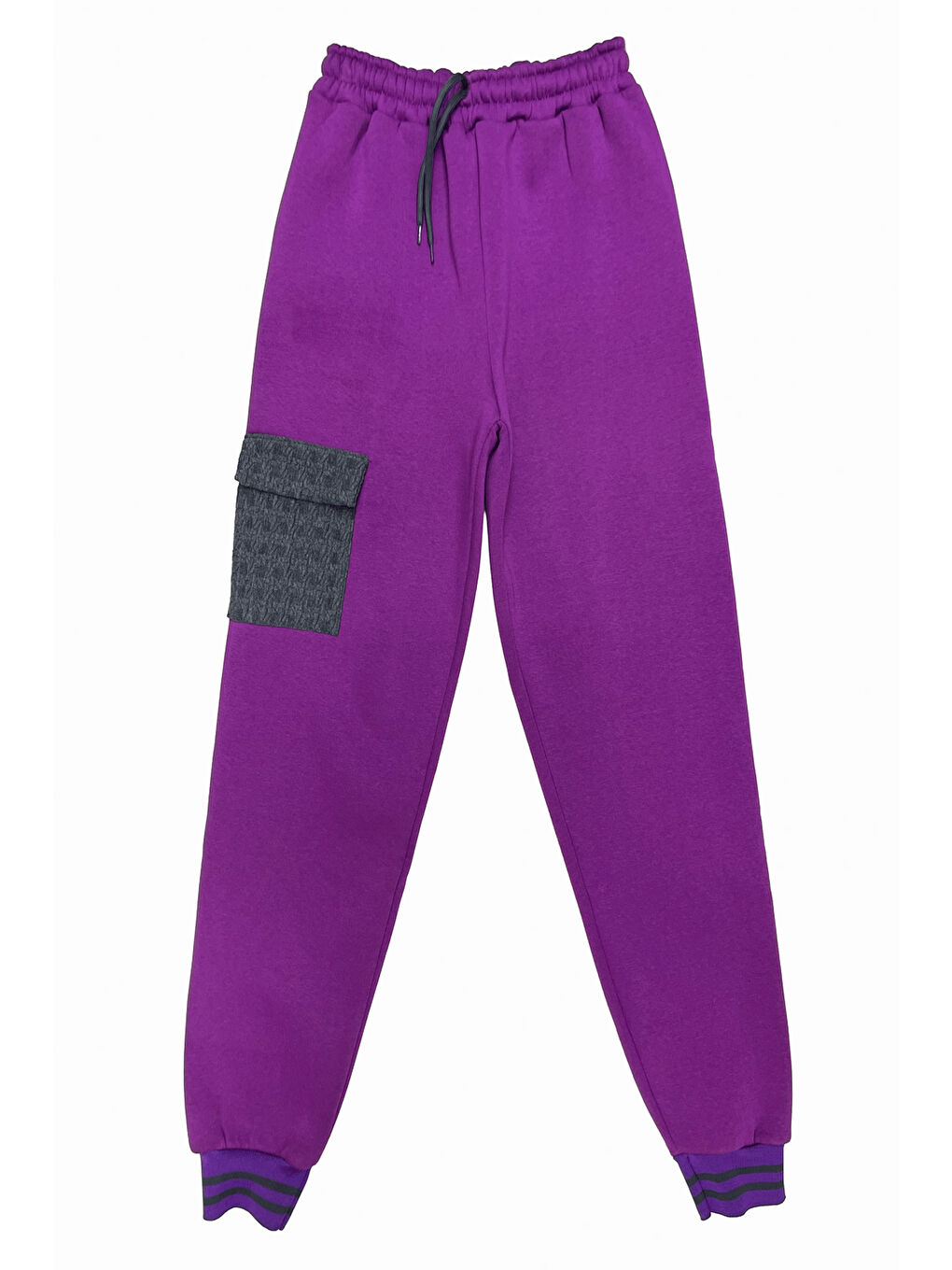 Lila Kız Çocuk Kargo Cepli Gömlek Yakalı ve Yaka Taşlı 3 İplik Alt Üst Takım 12328-2