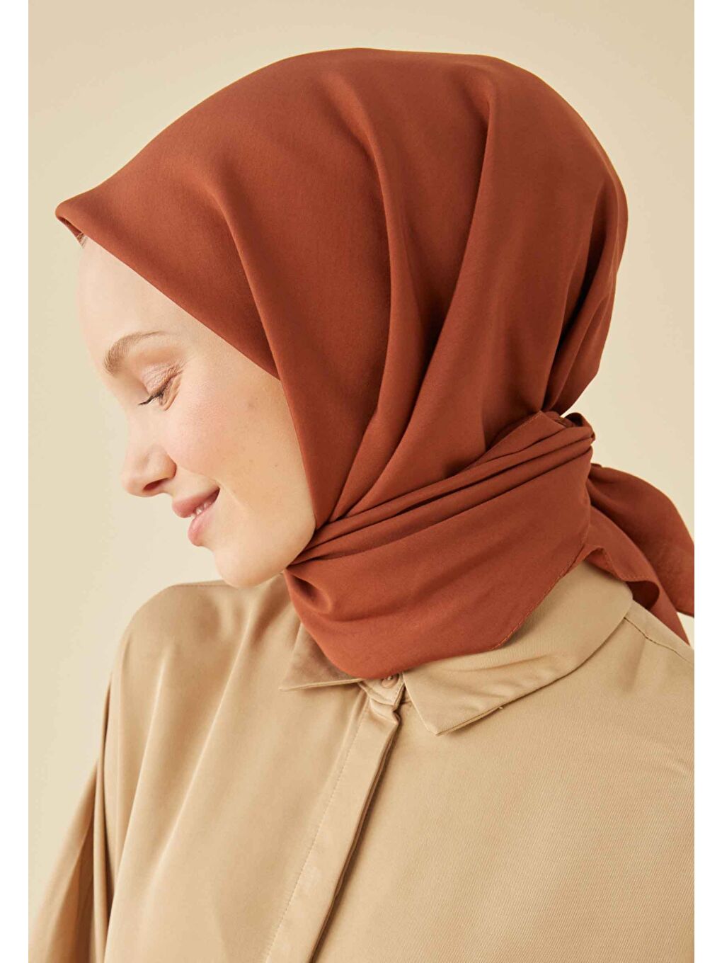 Kahverengi Pamuk İpek Eşarp Kızıl Kahve-3