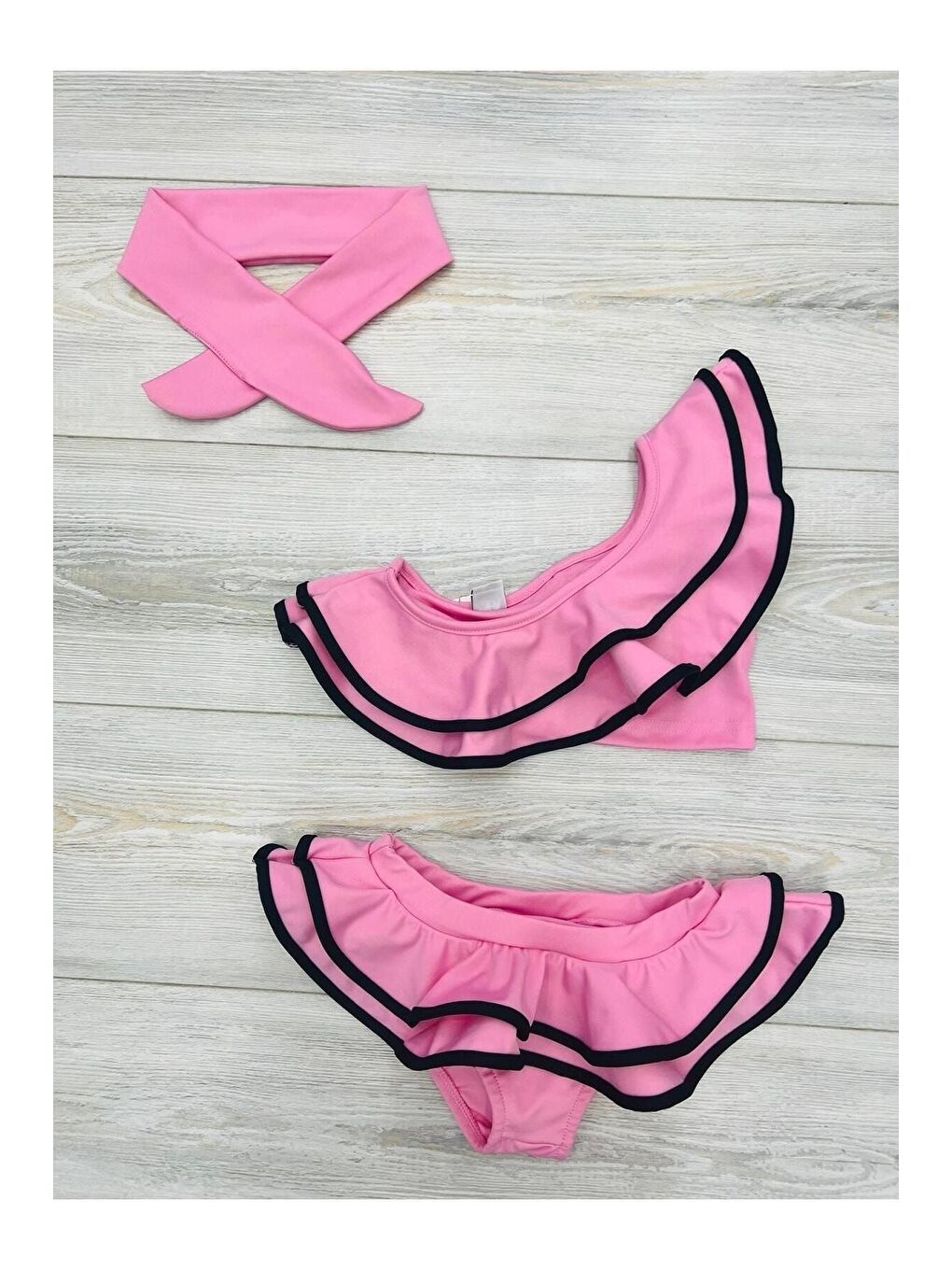 Pembe Kız Çocuk Fırfırlı Ikili Bikini Takım