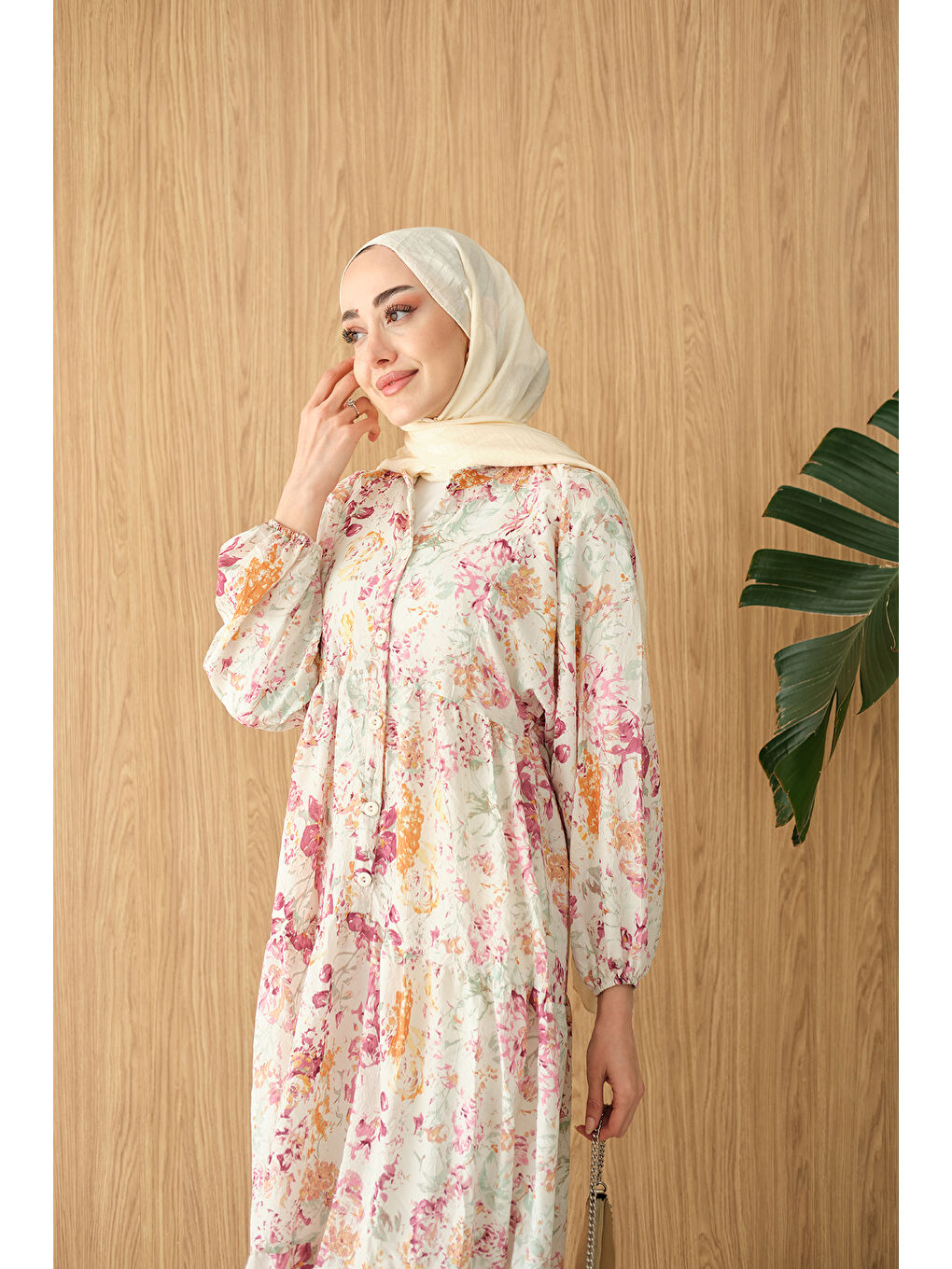 Kadın Vintage Çiçek Desen Elbise Mürdüm-2