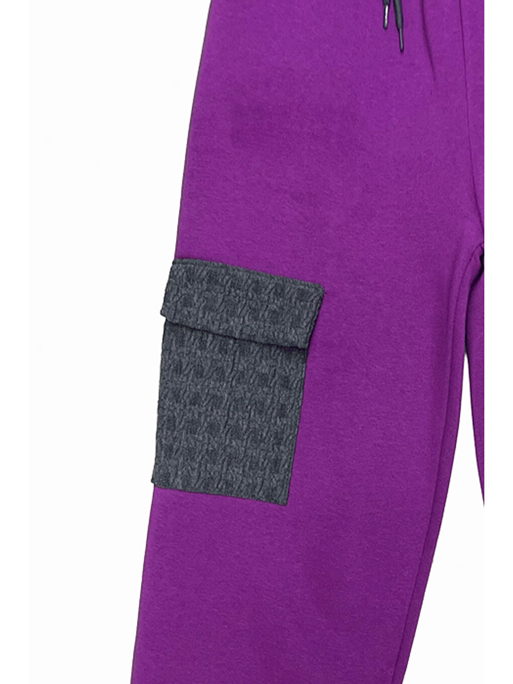 Lila Kız Çocuk Kargo Cepli Gömlek Yakalı ve Yaka Taşlı 3 İplik Alt Üst Takım 12328-4