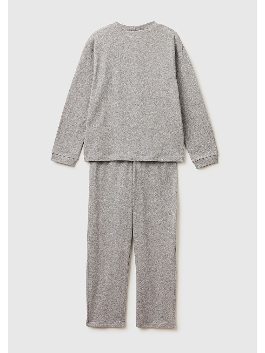 Erkek Çocuk Gri melanj Kabarık Simli Baskılı Uzun Kollu Pijama Takımı-1