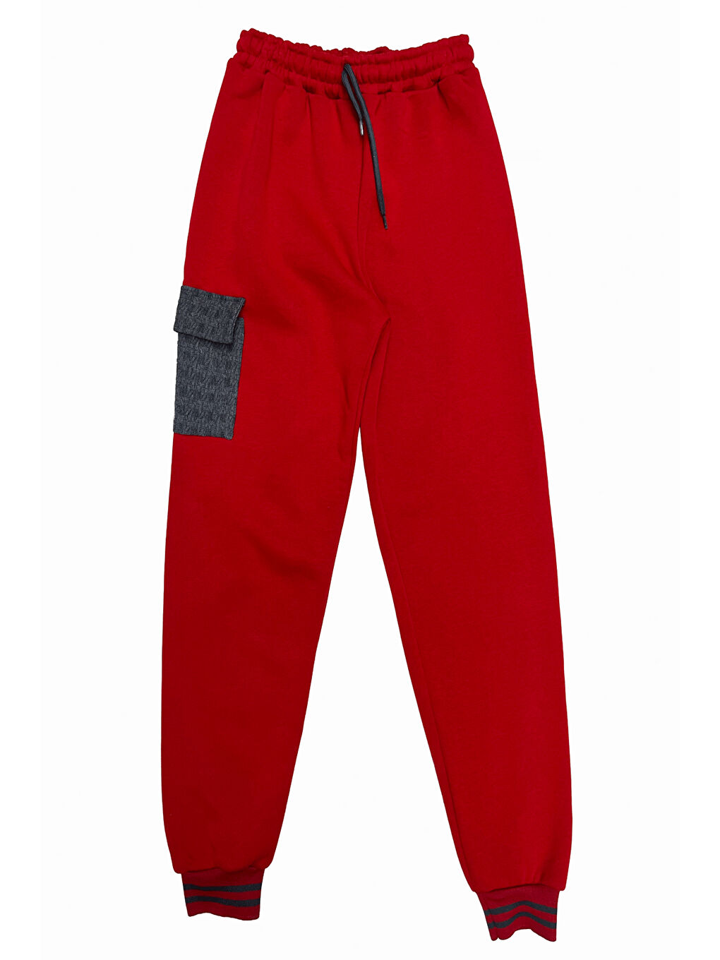 Kırmızı Kız Çocuk Kargo Cepli Gömlek Yakalı ve Yaka Taşlı 3 İplik Alt Üst Takım 12328-2