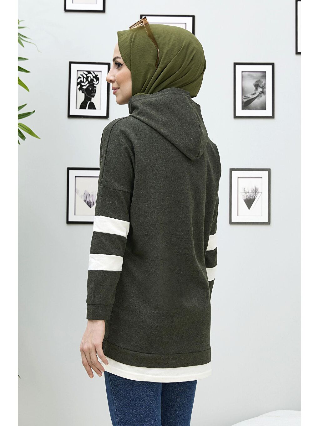 Kapüşonlu Yaka Kadın Haki Tunik - 3426-5