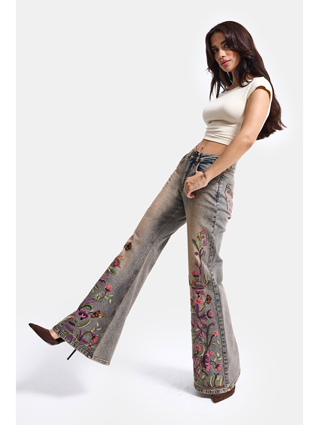 Mavi Kadın T.kot Rengi 4w6-85 Flare Fit Nakış Tasarım Denim Jean-1