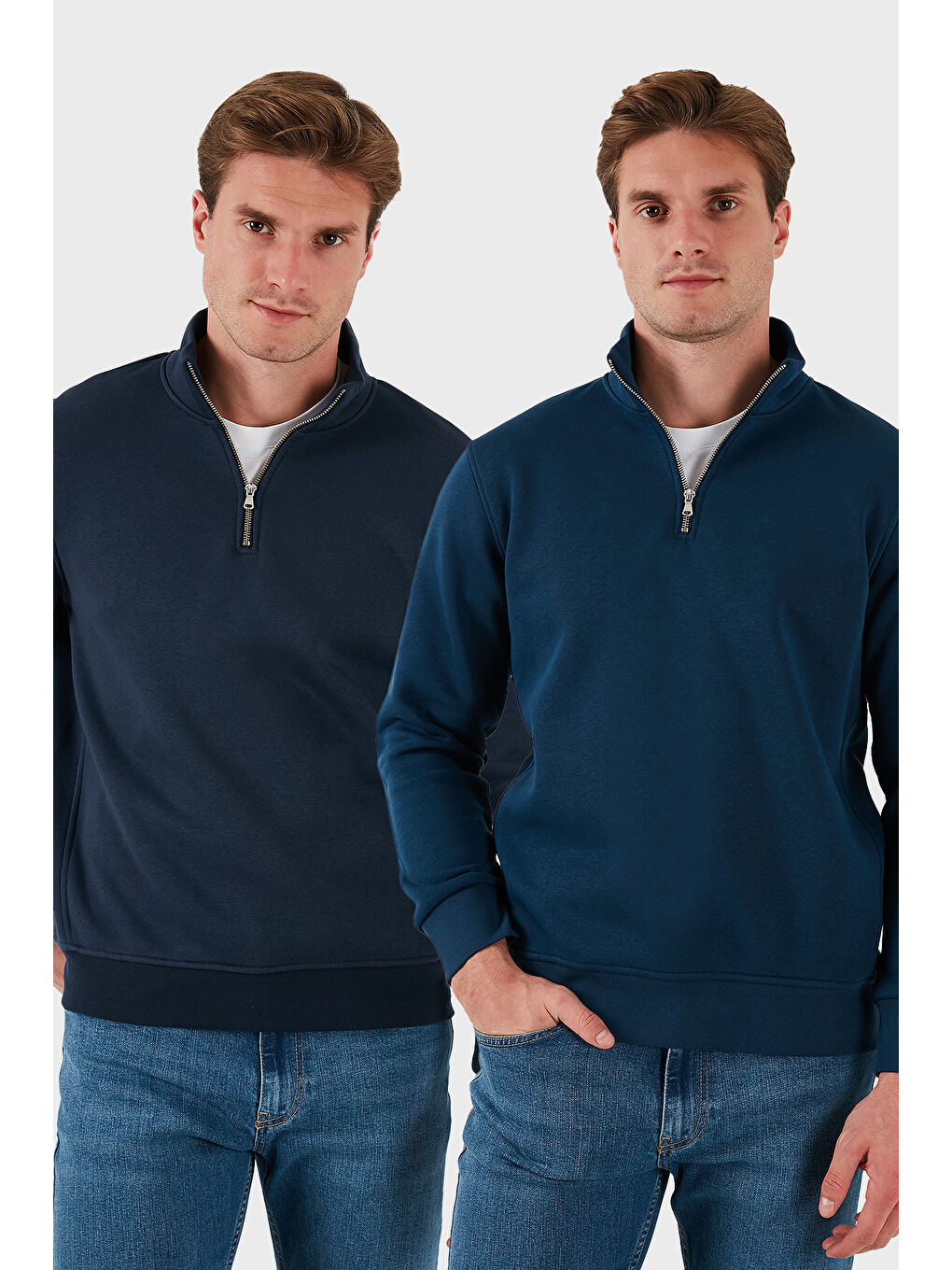 Lacivert Pamuklu Regular Fit Dik Yaka 2'li Paket Sweat 59052592S2