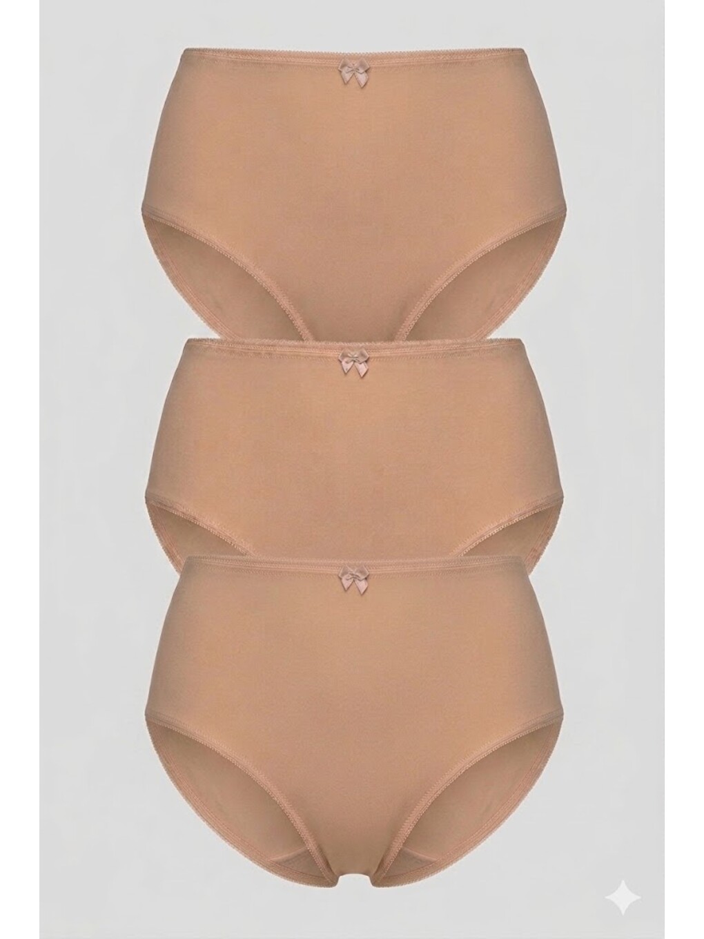 Bej 3'Lü Paket Yüksek Bel Bikini Külot 5002 Ten