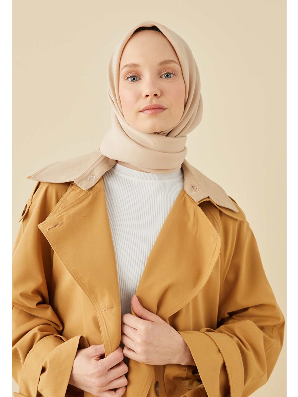 Pamuk İpek Eşarp Bej-1