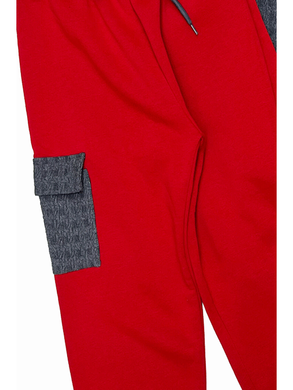 Kırmızı Kız Çocuk Kargo Cepli Gömlek Yakalı ve Yaka Taşlı 3 İplik Alt Üst Takım 12328-4