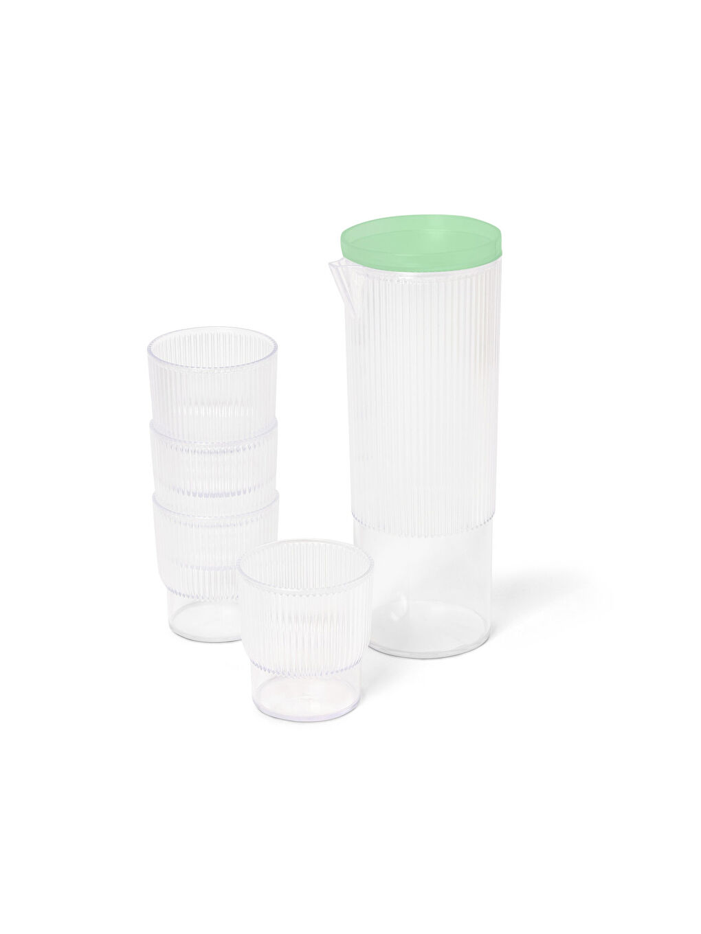 Renksiz 4 Adet Plastik Bardak ve Sürahi-2