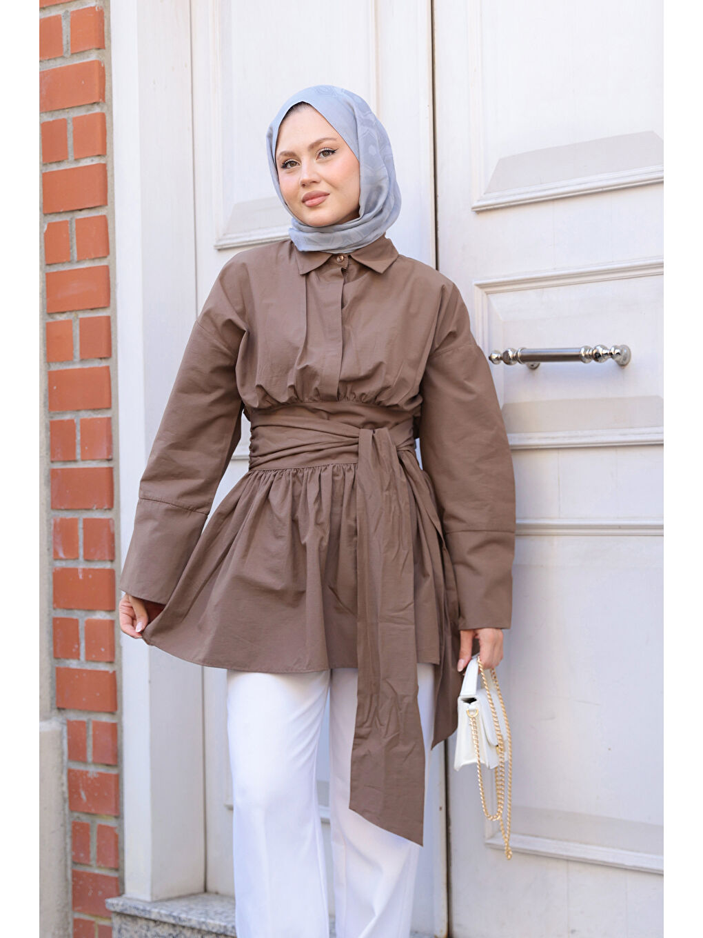 Kadın Bali Poplin Gömlek Kahverengi