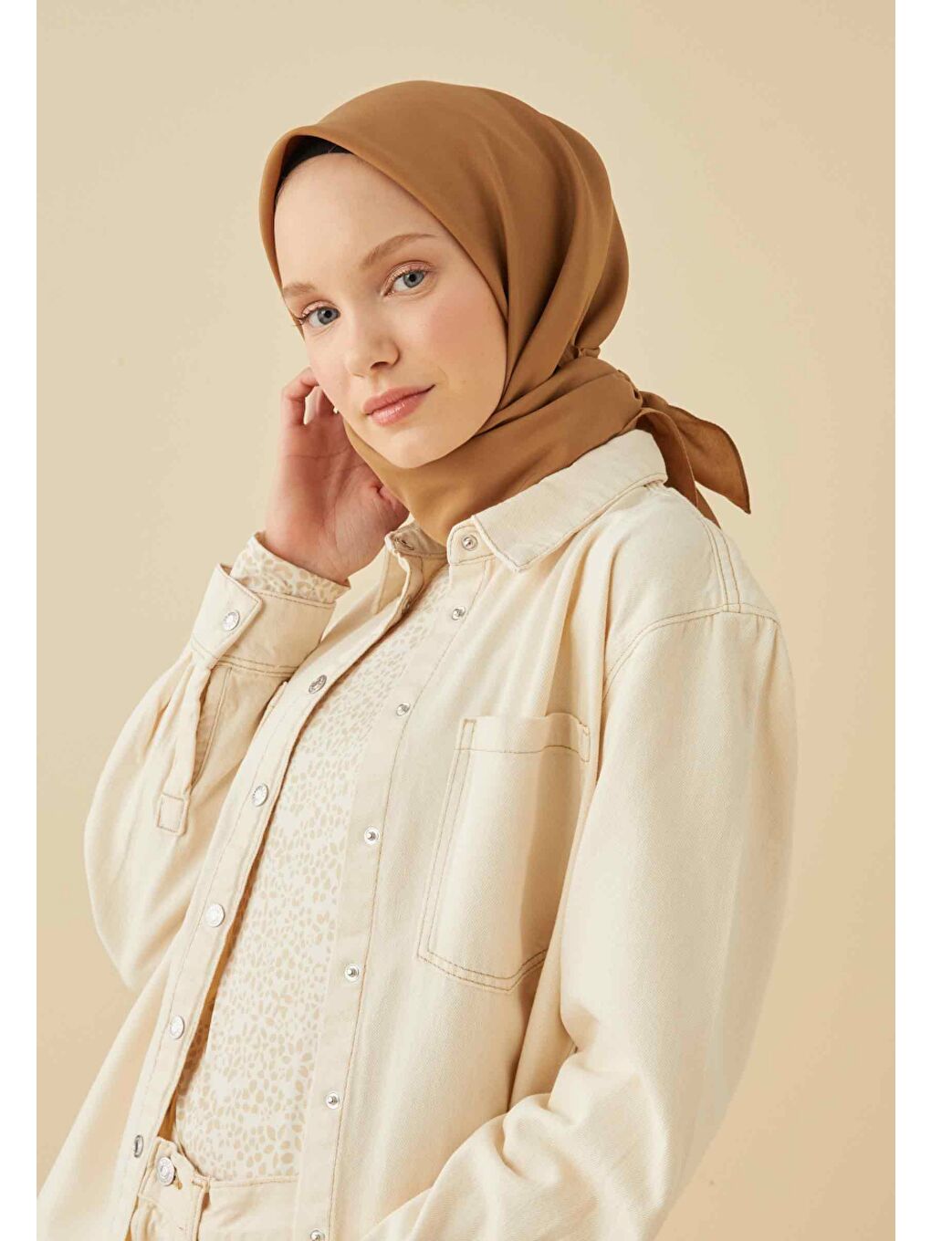 Kahverengi Pamuk İpek Eşarp Sütlü Kahve-2