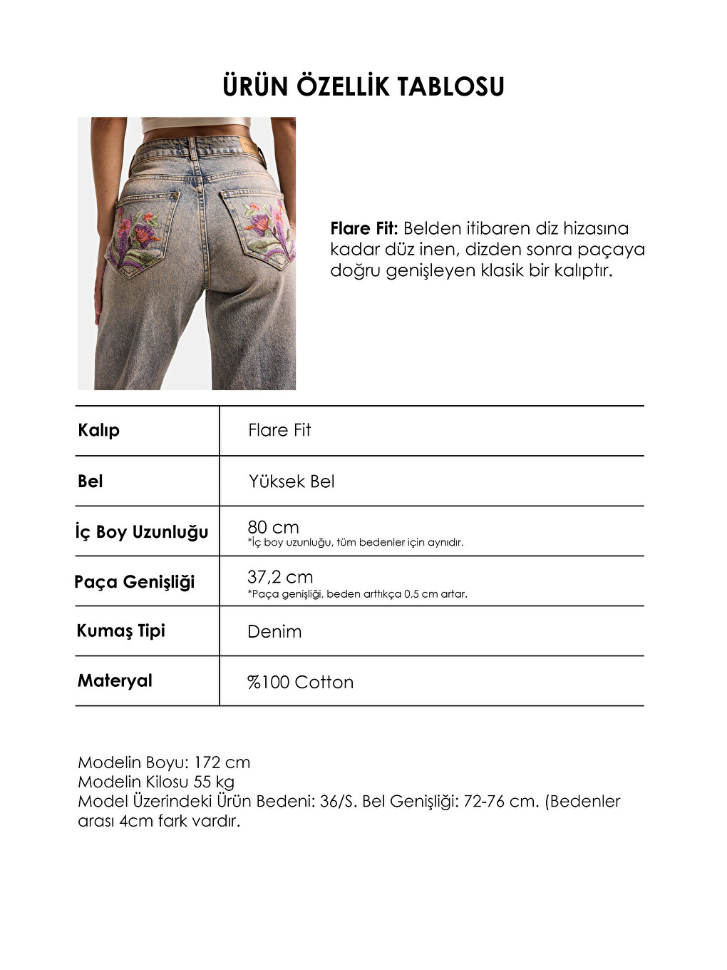 Mavi Kadın T.kot Rengi 4w6-85 Flare Fit Nakış Tasarım Denim Jean-5