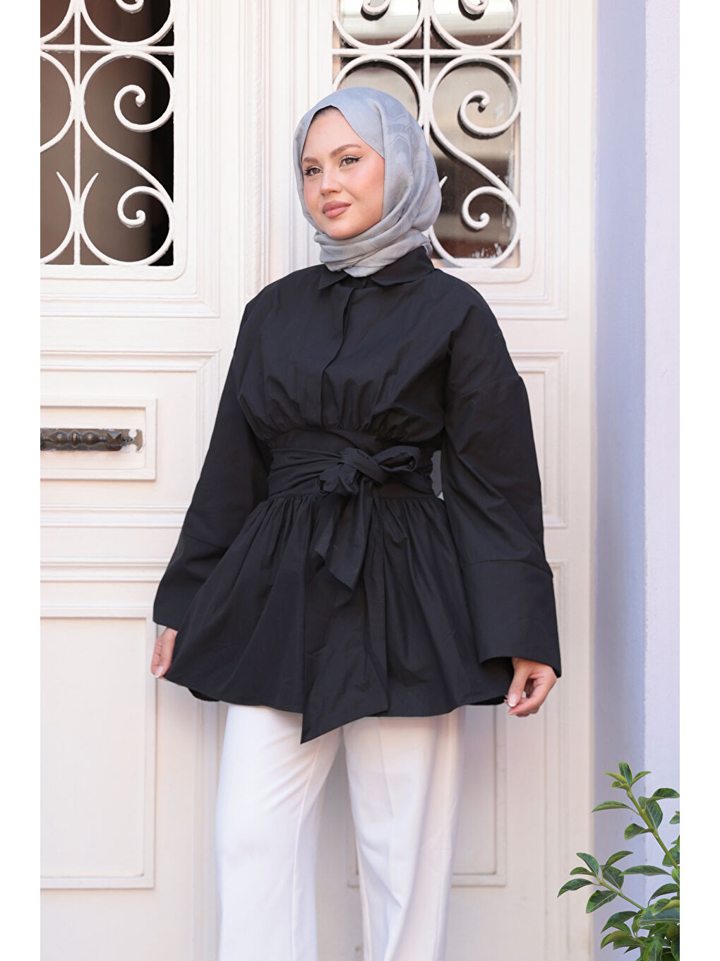 Kadın Bali Poplin Gömlek Siyah-1