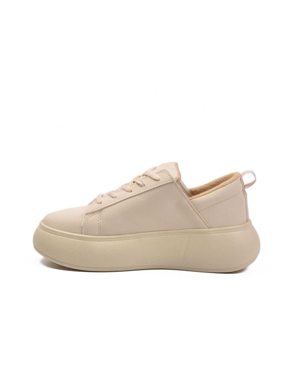 Bej Kalın Taban Bağcıklı Kadın Spor Ayakkabı Termo DV-03 Z-3