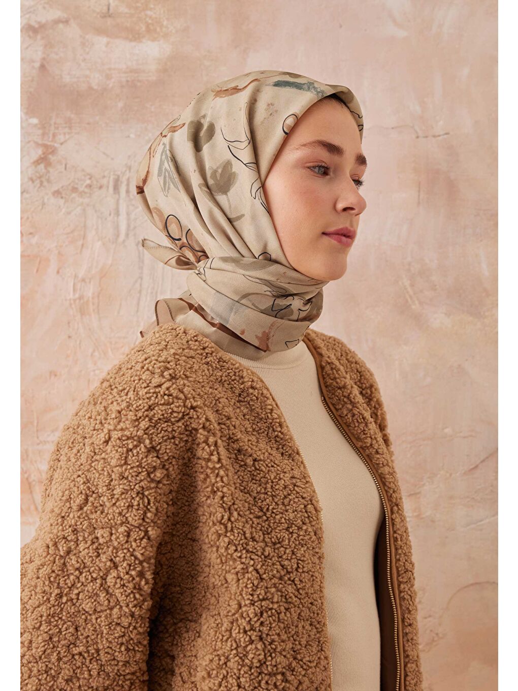 Kahverengi Hera Desen Pamuk İpek Eşarp Sütlü Kahve-1