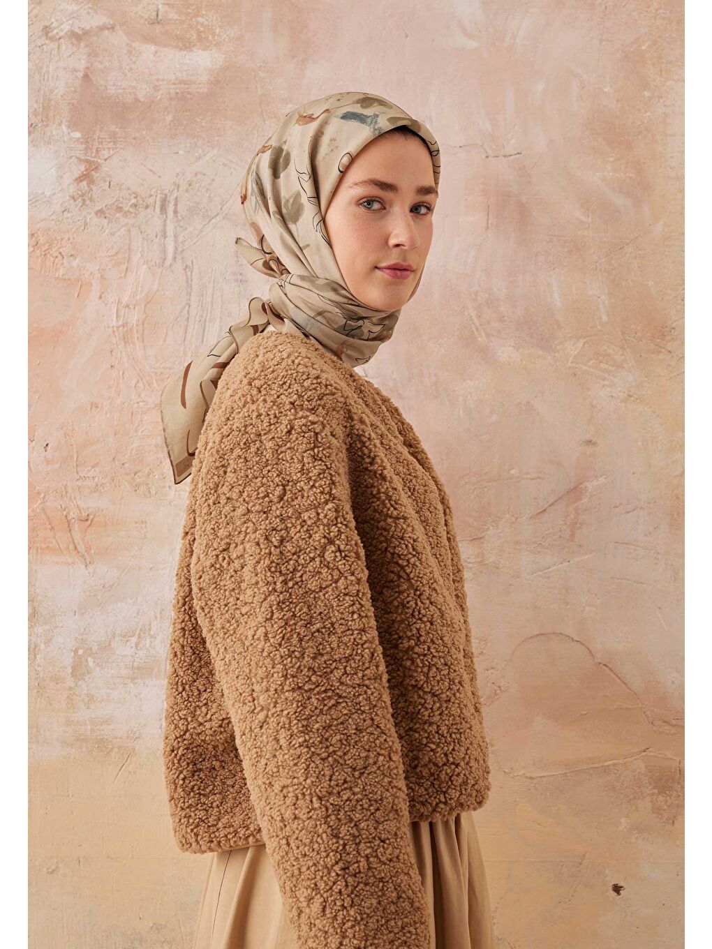 Kahverengi Hera Desen Pamuk İpek Eşarp Sütlü Kahve-2