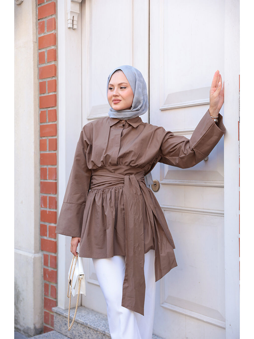 Kadın Bali Poplin Gömlek Kahverengi-1