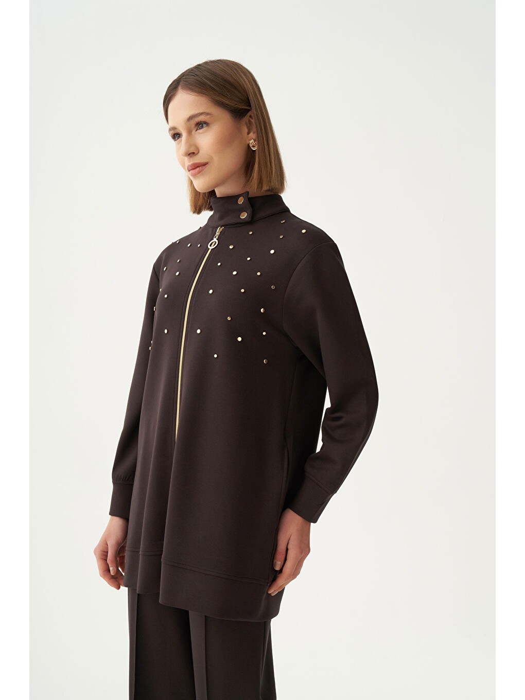 Kahverengi Acı Kahve-yumuşak Dokulu Gold Droplu Eşofman Takımı-3