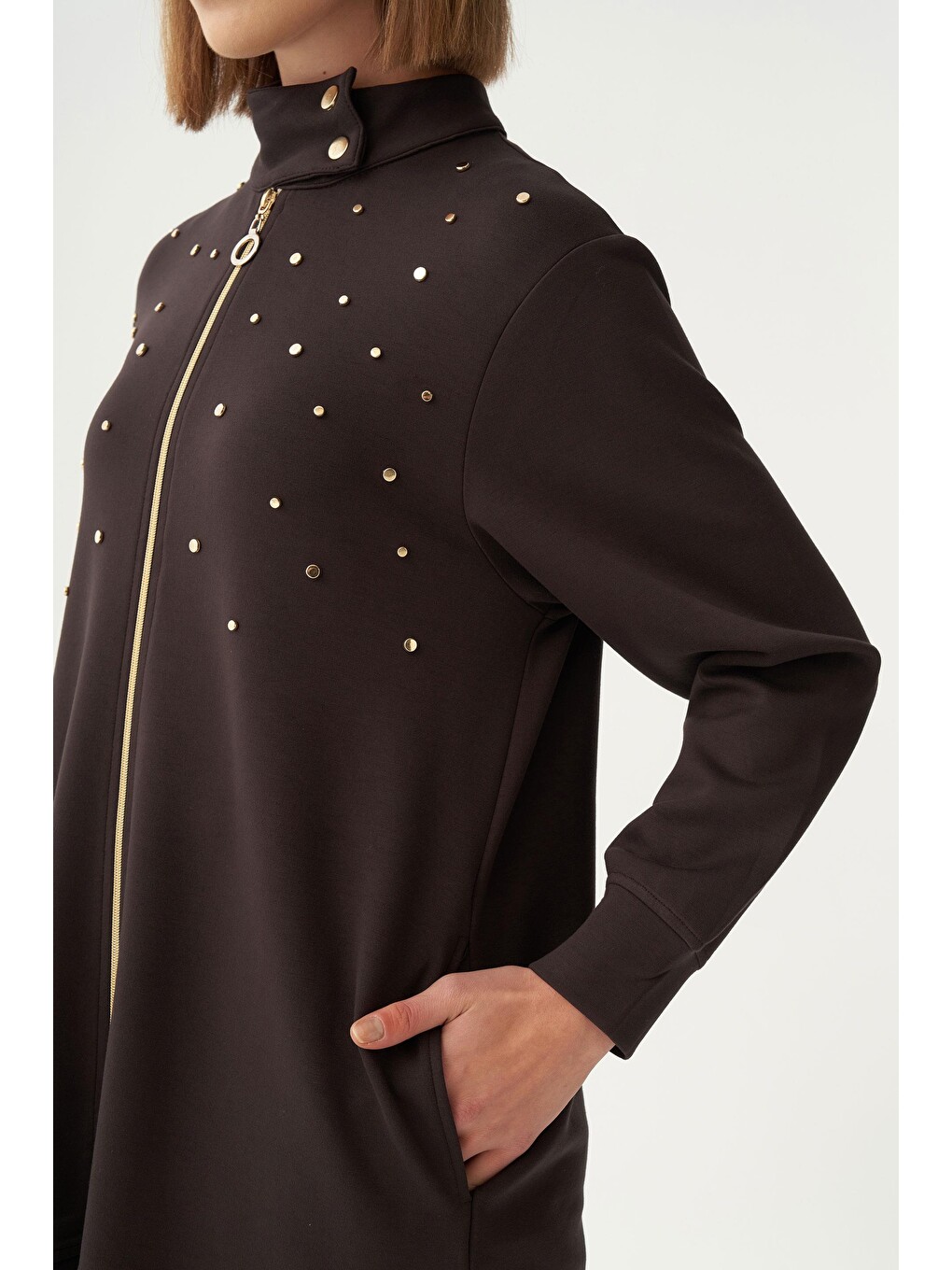 Kahverengi Acı Kahve-yumuşak Dokulu Gold Droplu Eşofman Takımı-4