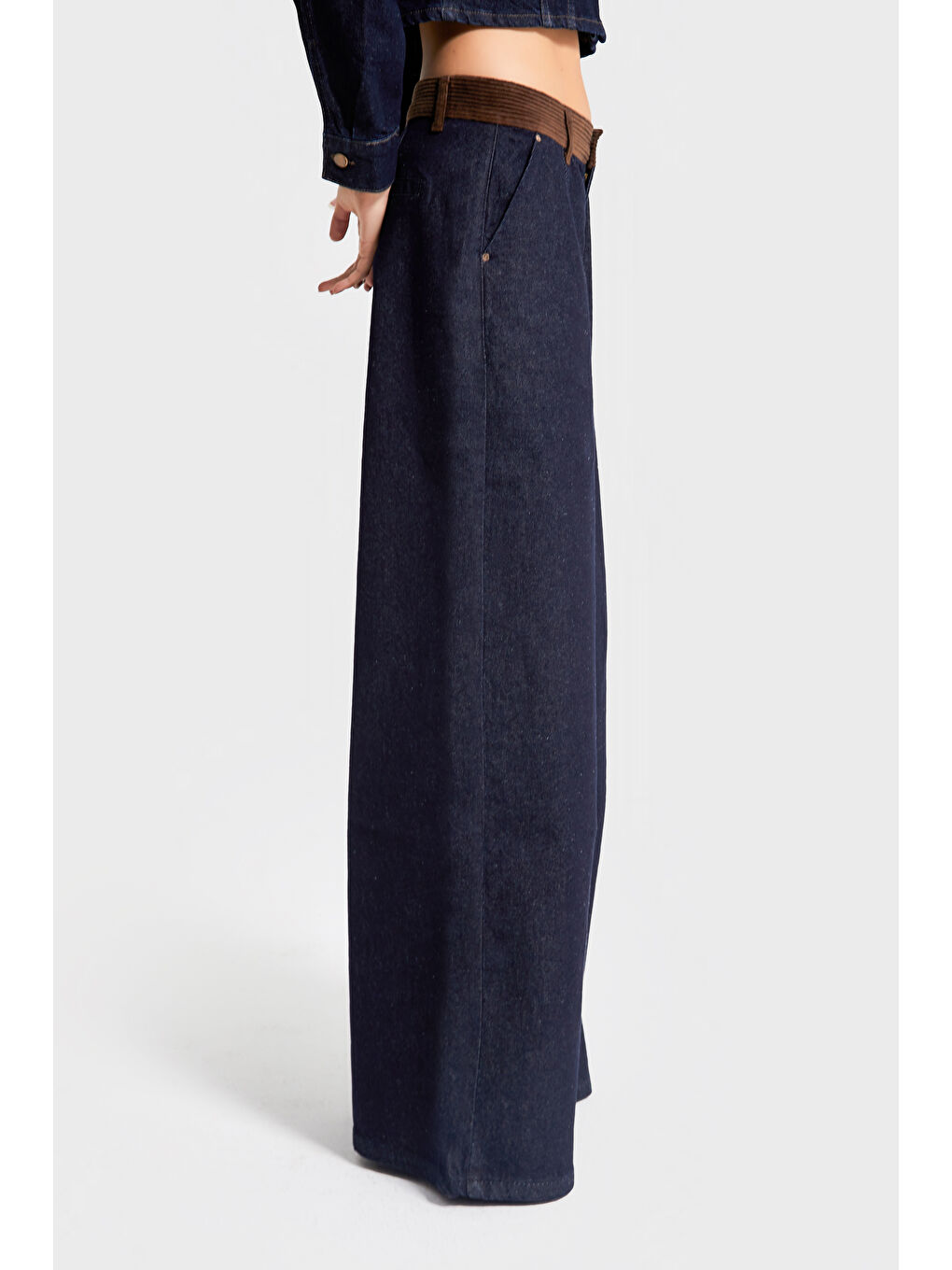 Kadın İndigo Renk 7w5-50 Wide Leg Palazzo Fit Kemer Detaylı %100 Pamuk Özel Tasarım Denim Jean-2
