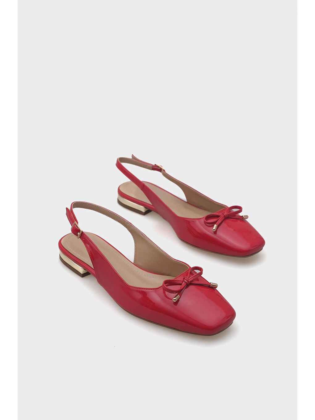 Kırmızı Angela Metal Topuklu Arkası Açık Kadın Babet-1