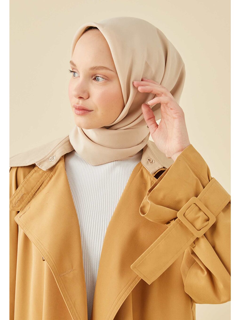 Pamuk İpek Eşarp Bej-3