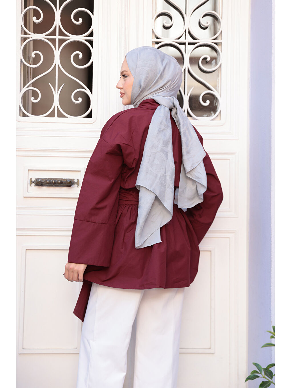 Kadın Bali Poplin Gömlek Bordo-4