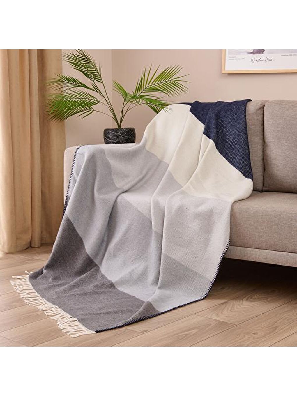 Soft Carta Jakarlı Skoç Tv Battaniyesi - Gri - 130x170 cm