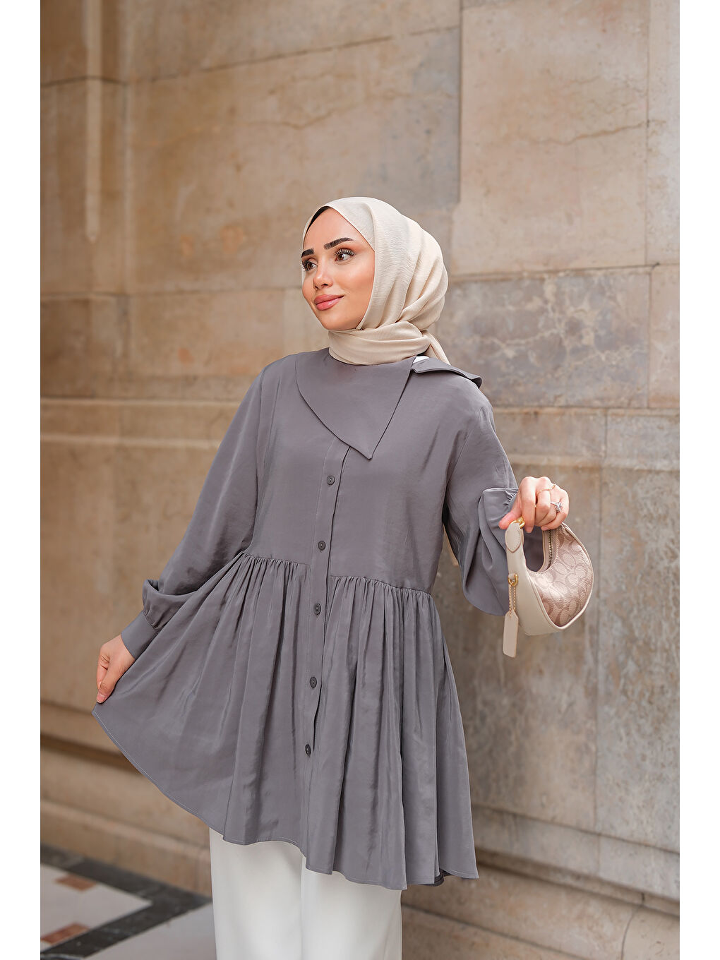 Kadın Armani Modal Gömlek Gri