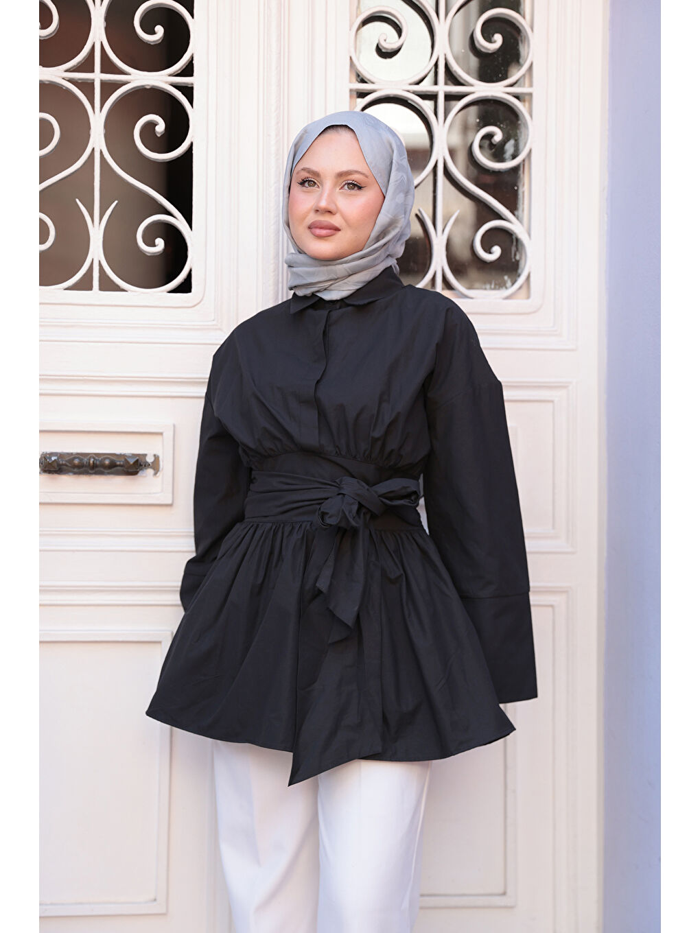 Kadın Bali Poplin Gömlek Siyah-3