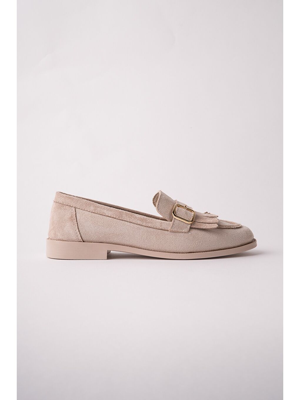 Bej TUFT Gold Tokalı Püsküllü Süet Kadın Günlük Loafer Ayakkabı-2