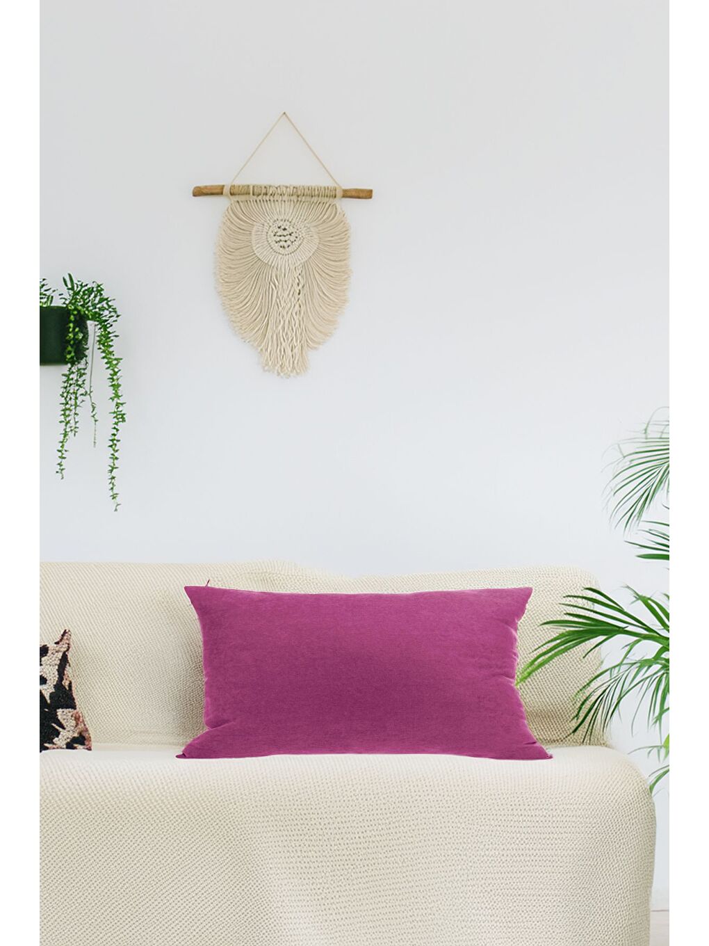 Panoroma Fuşya Düz Sade Kırlent Kılıfı Punch(Panç) İşlemeye Uygun Dekoratif Yastık Kılıfı 30x50