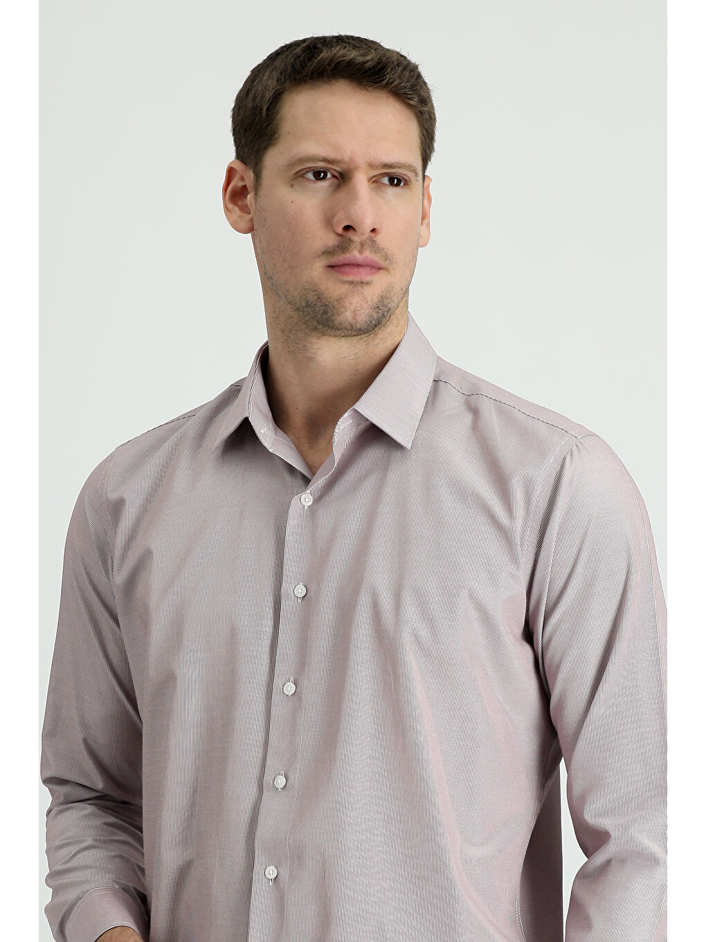 Bordo Uzun Kol Slim Fit Dar Kesim Klasik Çizgili Pamuklu Kolay Ütülenebilir Gömlek-1