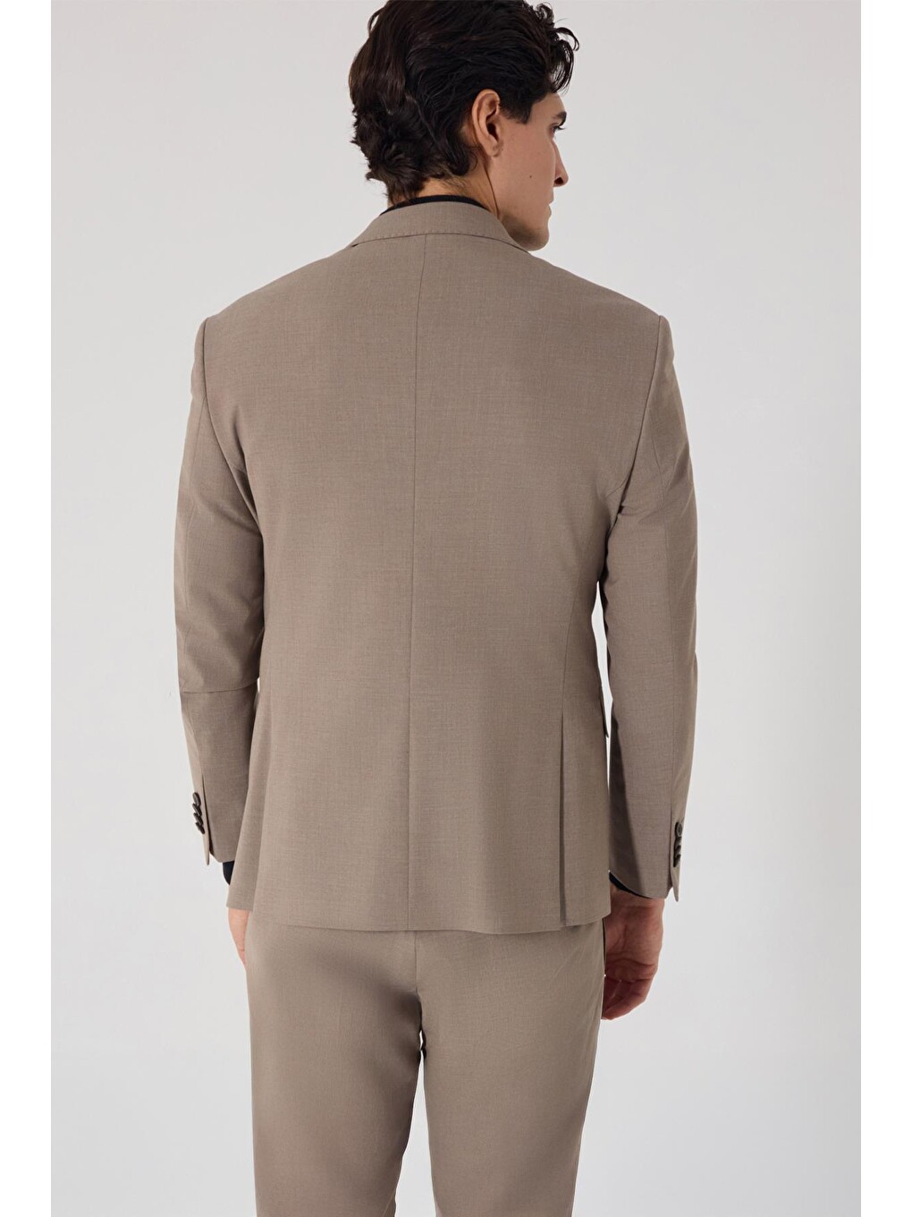 Kahverengi Açık Kahve Slim Fit Yünlü Ceket Yaka Fleto Kapaklı Cep Çift Yırtmaçlı 6 Drop Takım Elbise-2