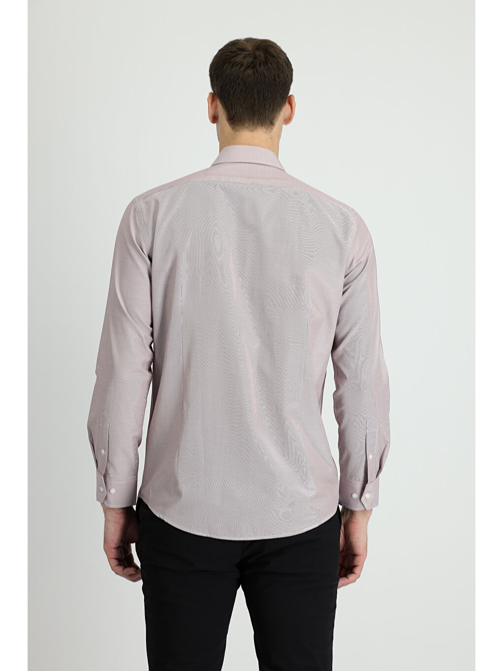 Bordo Uzun Kol Slim Fit Dar Kesim Klasik Çizgili Pamuklu Kolay Ütülenebilir Gömlek-2