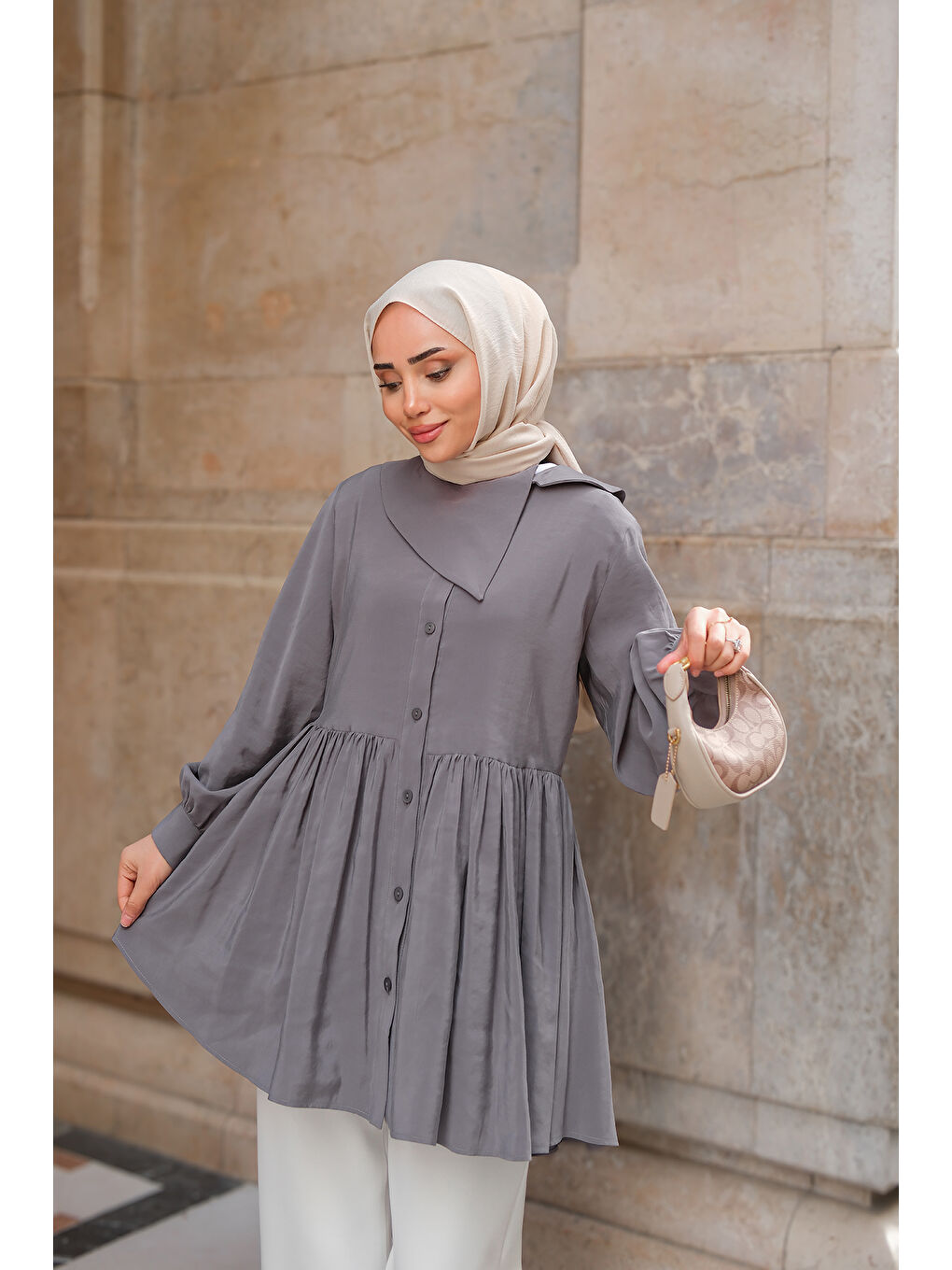 Kadın Armani Modal Gömlek Gri-1