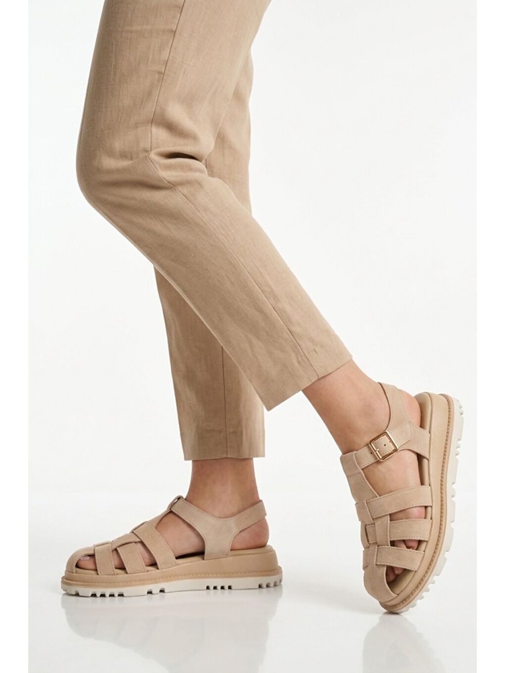 Bej Süet Hakiki Deri Kadın Sandalet Z796 Z-1