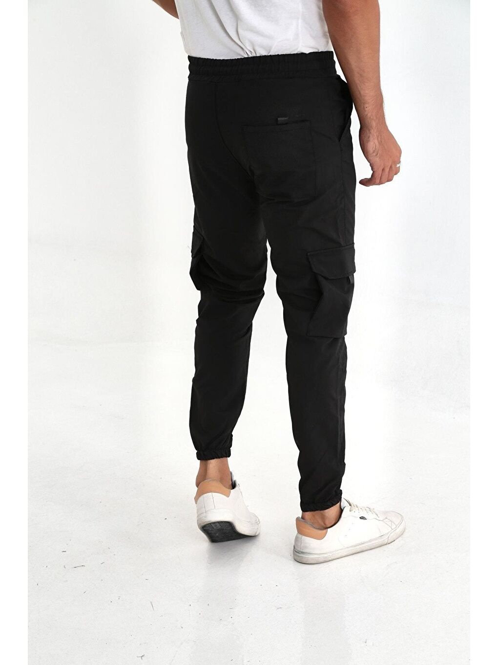 Ekru Erkek Paraşüt Kumaş Tarz Cepli Paça Ve Bel Lastikli Jogger Spor Pantolon-5