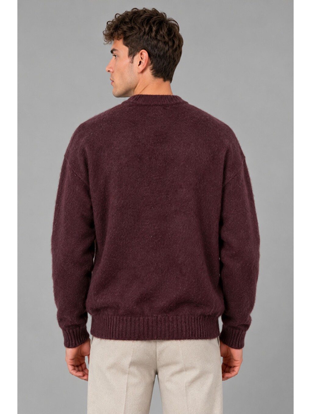 Bordo Yarım Oversize Baskılı Kışlık Kazak Dp16630_10070-5