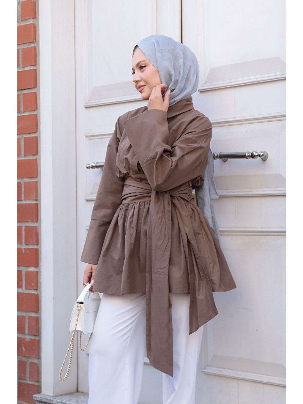 Kadın Bali Poplin Gömlek Kahverengi-3