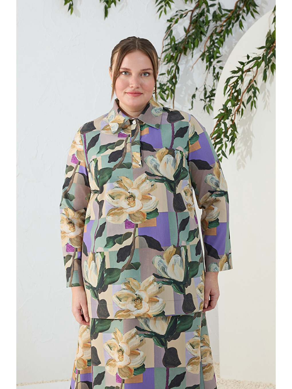 Yeşil Desenli Poplin Tunik-2