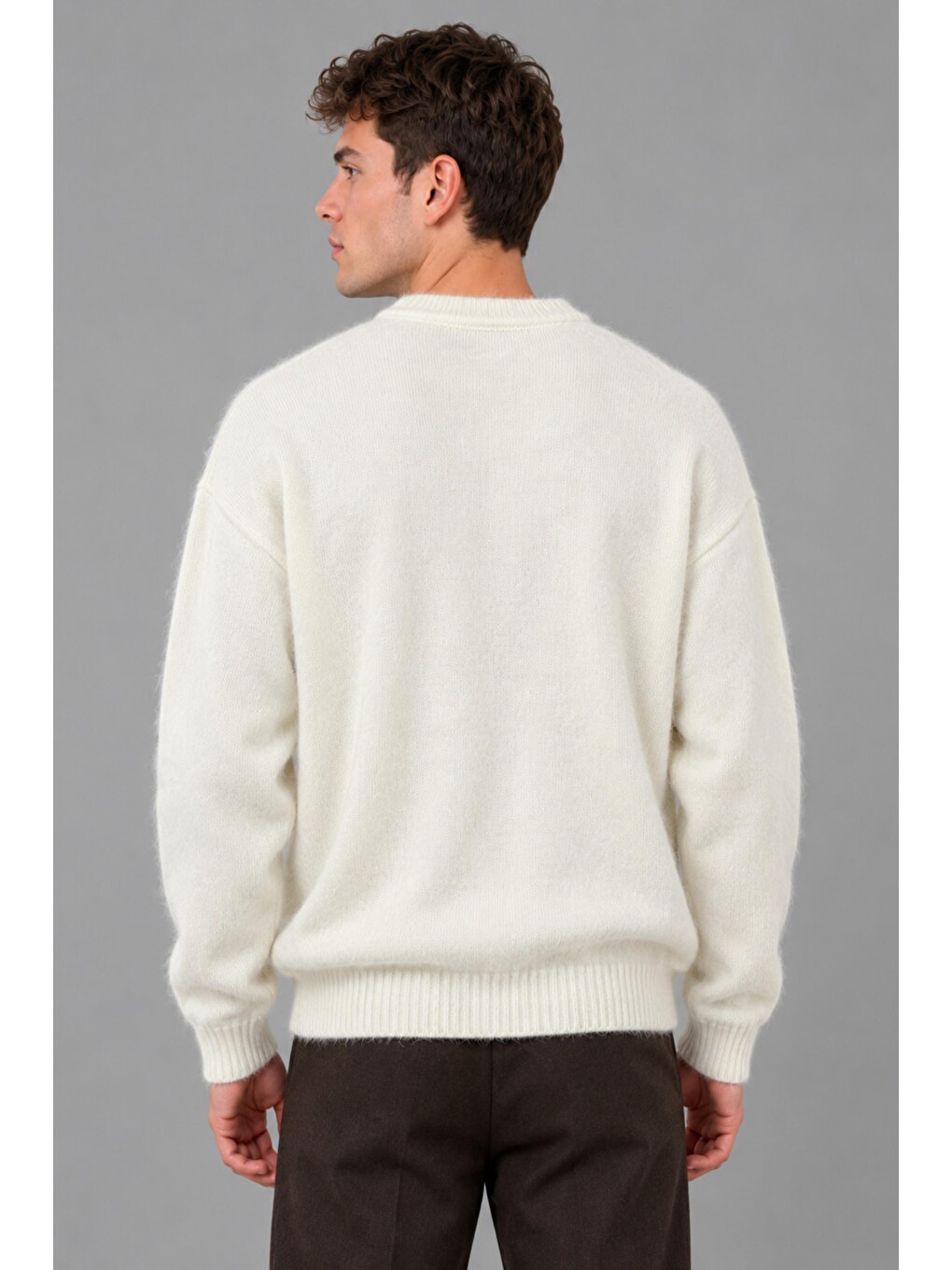 Beyaz Yarım Oversize Baskılı Kışlık Kazak Dp16630_10070-5